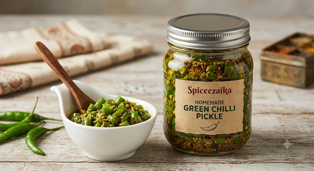 Green Chilli Pickle (Homemade Mirch Achar)
